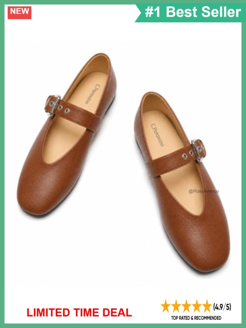 Mary Jane Flats Round Toe Ballet Slip On Lambskin Insole Latex Footbed